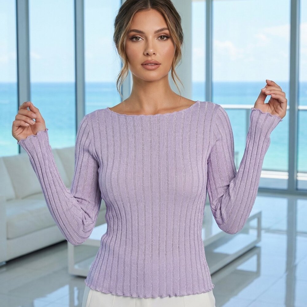 Anthropologie Pilcro Women's Light Purple silver metallic Knit Top XS - Picture 2 of 13